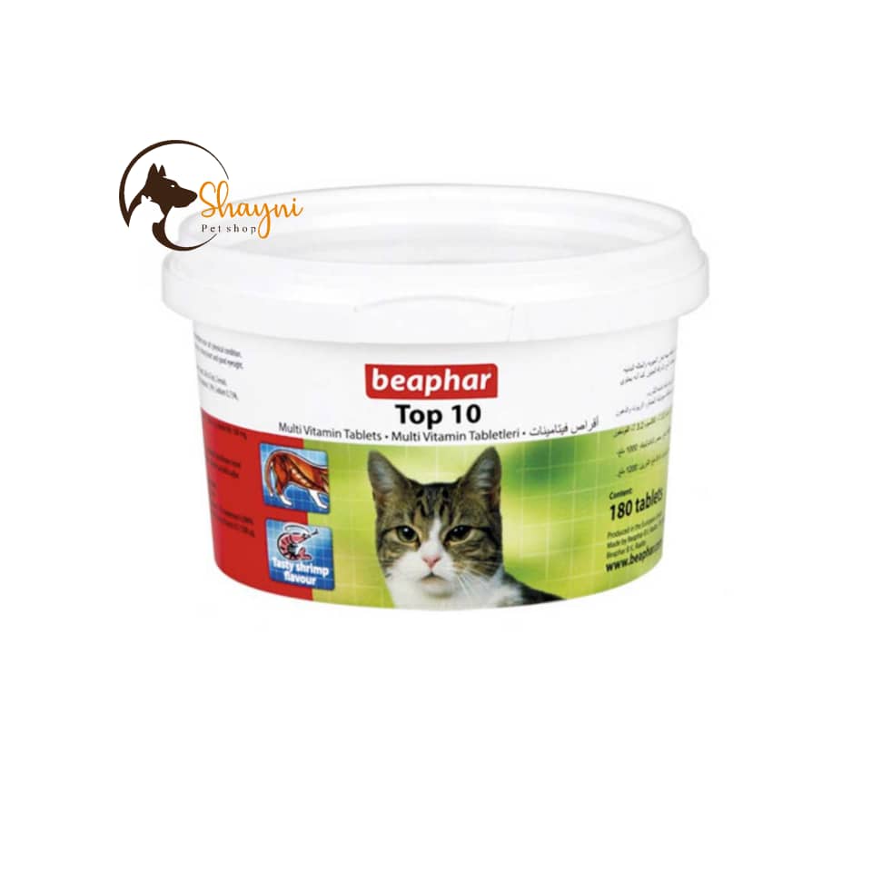 قرص مولتی ویتامین گربه تاپ تن Top10 برند بیفار 180 عددی ا Beaphar Top 10 Multi Vitamin Tabs For Cat 180 PCS